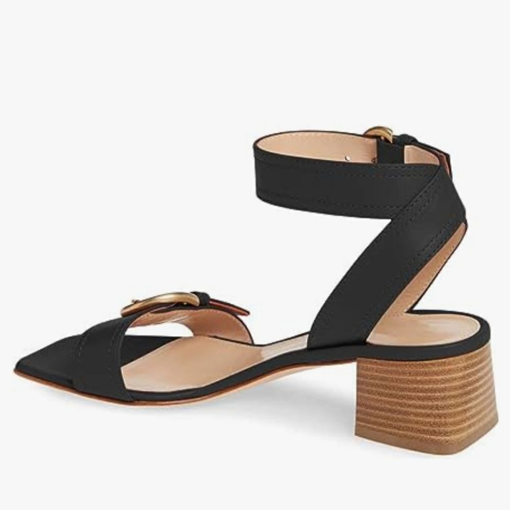 NEW SODA Square Open Toe Metal Buckle Sandals Satacked Low Heel SANDAL